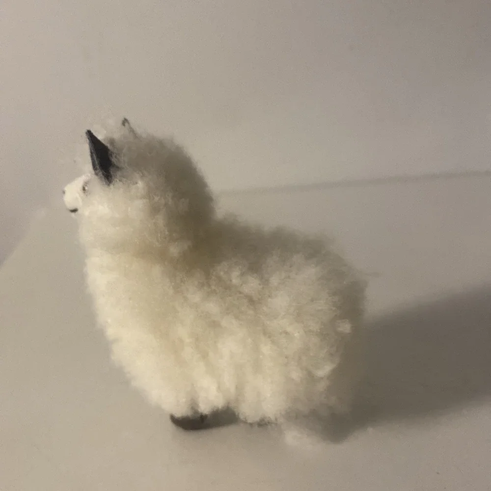 Vintage Woolly Ram Sheep Goat Figurine Animal Real Wool White Brown